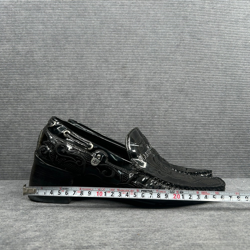 Mario Bruni Black Patent Leather Embroidered Block Heel Loafers  Italy Y2k - Picture 8 of 9